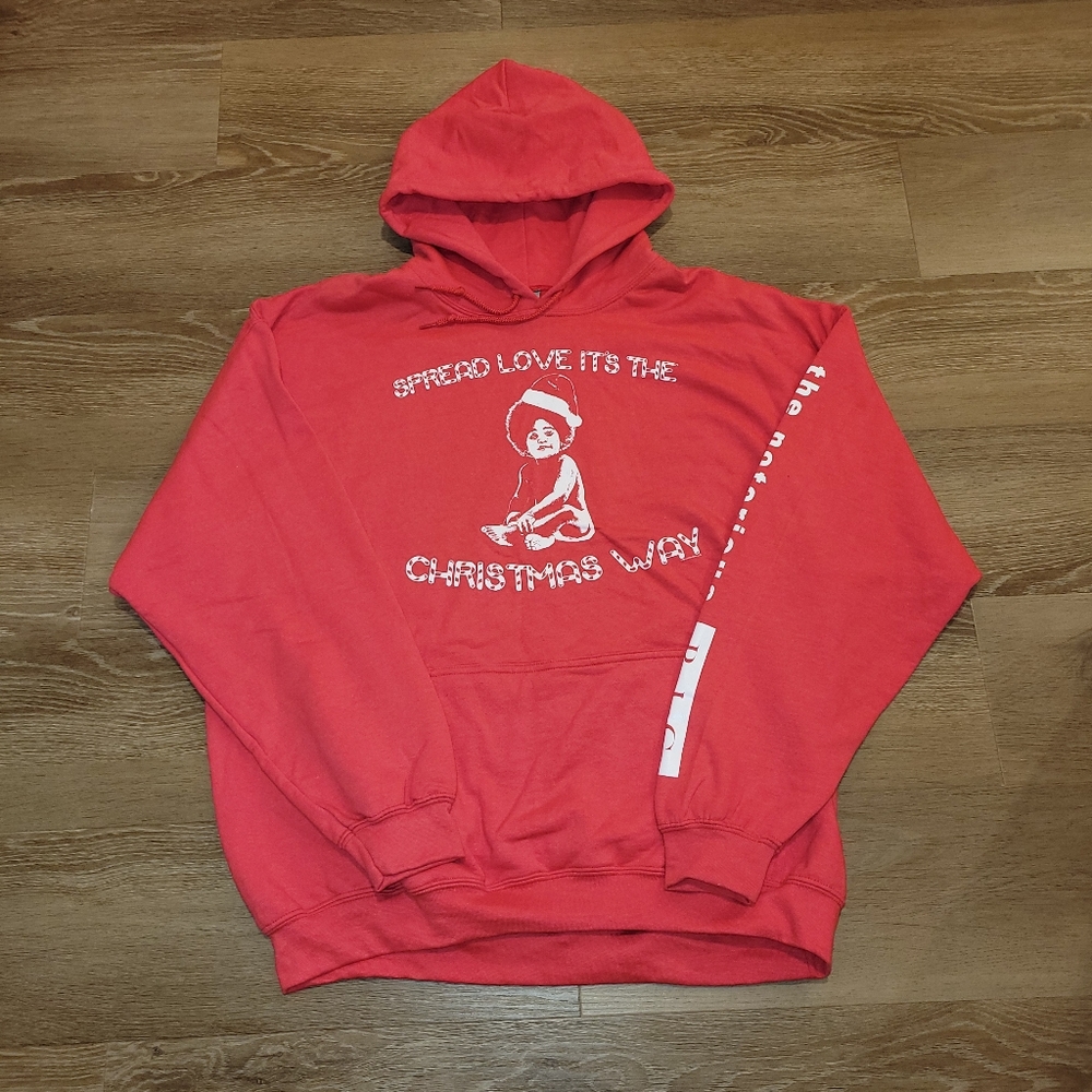 Gildan Notorious BIG Hoodie Spread Love the Christmas Way Red/White Size XL New